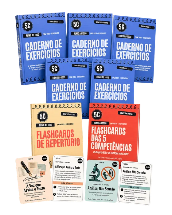 Combo completo: Flashcards das 5 Competências, Flashcards de Repertório e Caderno de Exercícios