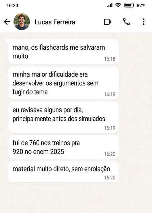 Depoimento de Mariana Alves via WhatsApp: tirei 960 na redação do enem 2025